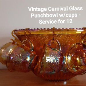 Carnival Glass Punchbowl with cups